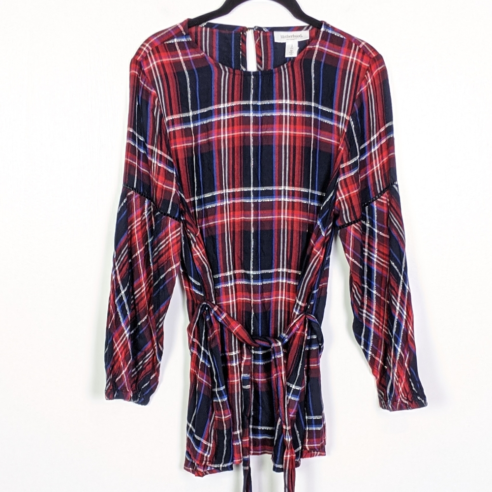Motherhood Maternity Plaid Tie Waist Top NWOT